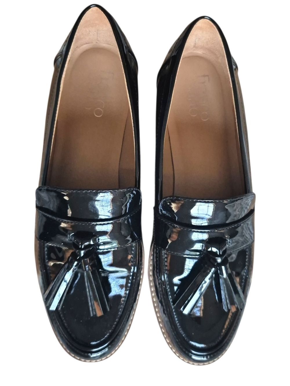 Black Patent Leather Tassel Lug Sole Loafers Chunky Platform 8.5M Academia Fall - Picture 3 of 7